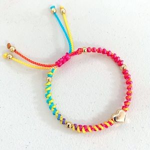 Stainless Steel Golden Puffed Heart Ajustable Macrame Bracelet Multicolo…